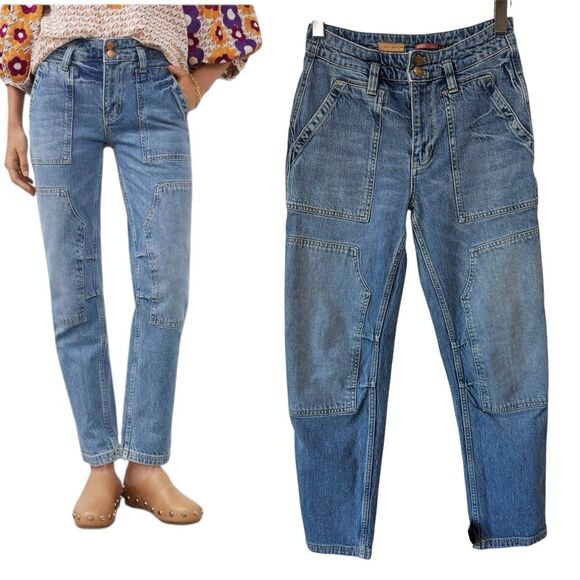 Anthropologie Pilcro The Wanderer Mid-Rise Relaxed Jeans Utility Cargo Size 28 - Picture 1 of 13